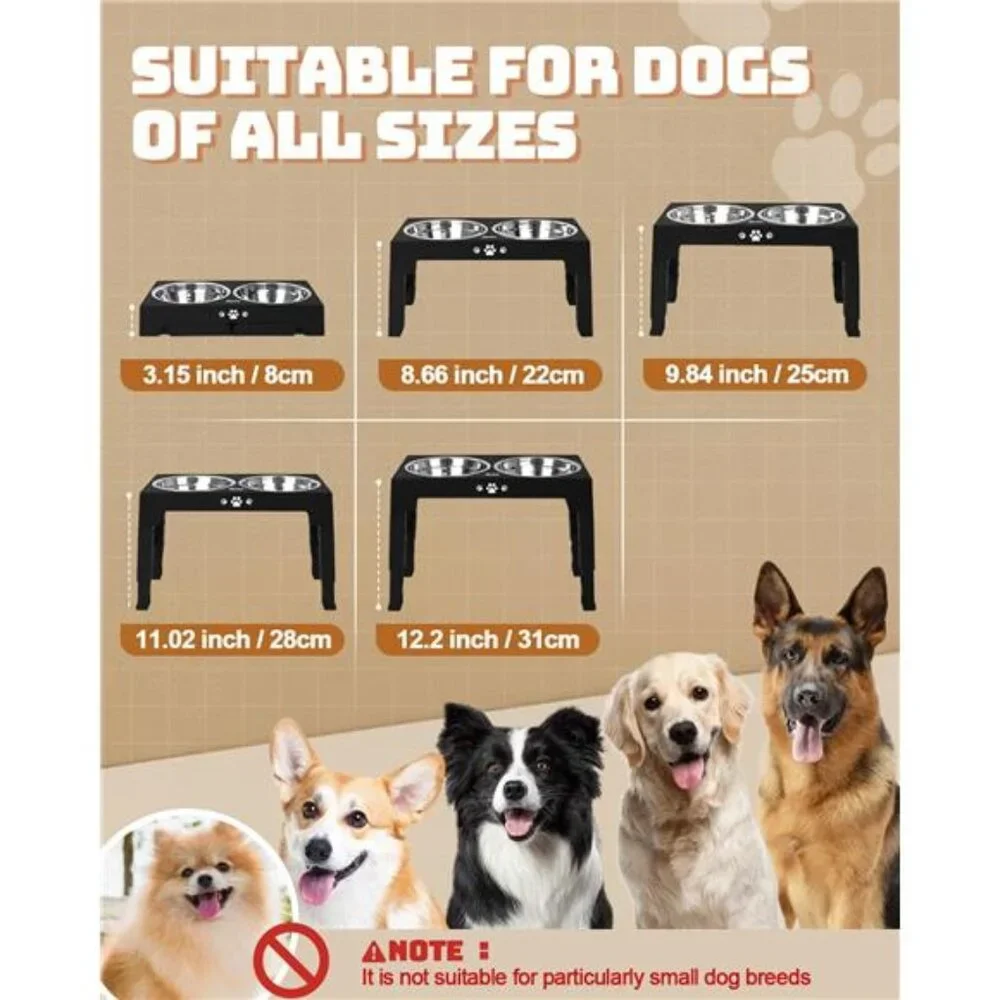 Elevated Dog Bowls, Dog Feeder with 2 Stainless Steel Dishes &1 Slow Feeder
